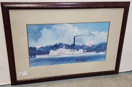 Framed Print Of Paddle Wheel America w/Frame 29" X 41 1/2"