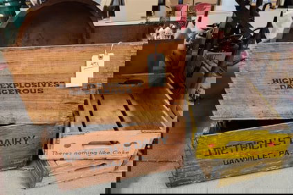 Lot Old Bx's - Trojan High Explosives 10 1/2" H X 19 1/2" W X 9 1/2" D, Dietrich's Dairy, Danville