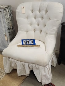 White Uphols. Chair 35" X 25" W X 18 1/2" D