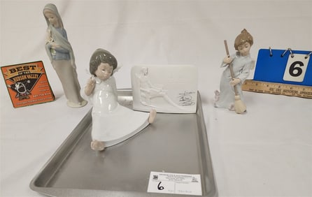 Tray 4 Pc. Lladro 4962, 4650, 5726 w/Bx + Lladro Coll. Plaque