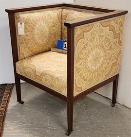 C1920's Mahog Cube Chair w/Band Inlay 33" H X 27 1/2" W X 25" D