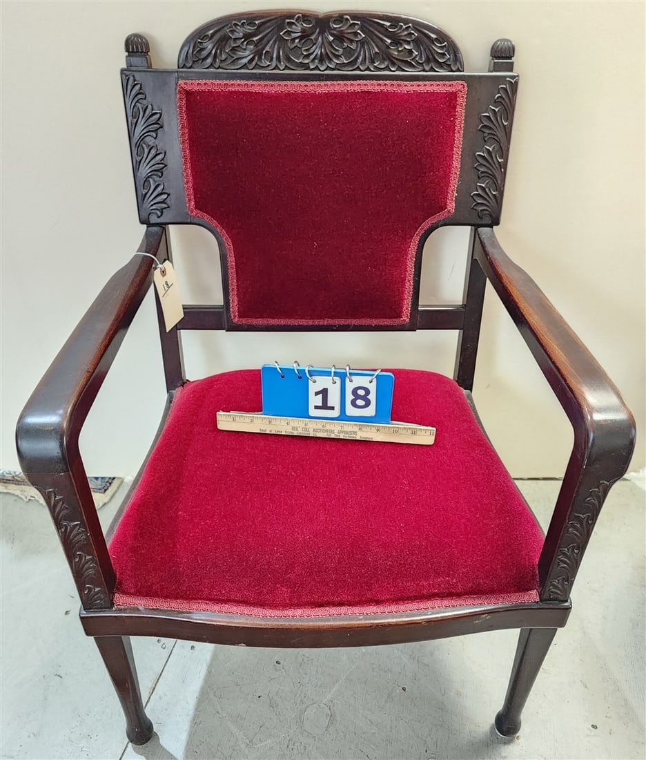 C1890 Mahog Arm Chair 34" H X 24 1/2" W X 19" D: C1890 Mahog Arm Chair 34" H X 24 1/2" W X 19" D