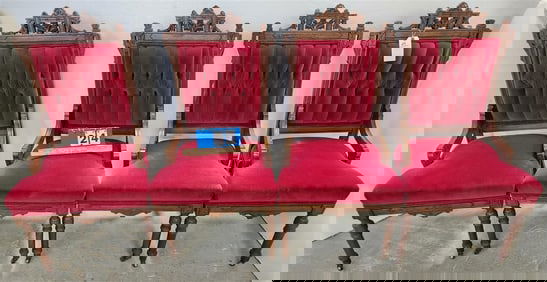 Set 4 Victorian Eastlake Walnut Side Chairs 38" H X 20" W X 16 1/2" D