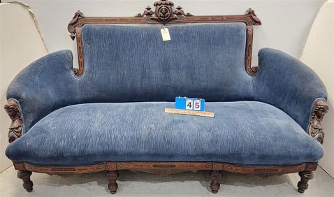 Vict. Inlaid Walnut John Jelliff Sofa 38 1/2" H X 75" W X 21" D