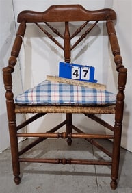 Mahog Rush Seat Triangular Chair 35 1/2" H X 21 1/2" W X 15 1/2" D