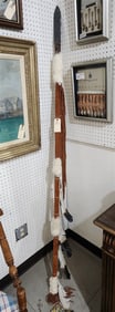 Native American Spear - Leather, Beads + Feathers 6'10"
