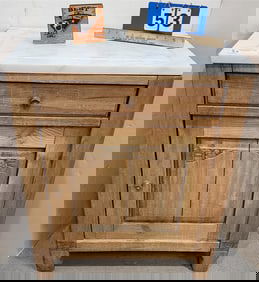 Pine Marble Top 1 Drawer Over 1 Door Cabinet 31 1/4" H X 25" W X 16 1/2" D