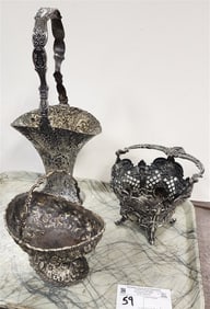 Tray 3 Silverplate Baskets 13 1/2", 9" + 6"