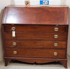 C1820 Hepplewhite French Foot Cherry Slant Front Desk 44" H X 47 1/2" W X 23" D