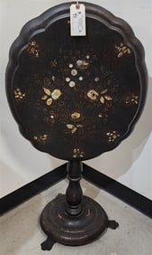 Vict. Paper Mache Tilt Top Table w/MOP Inlay 27" H X 21 1/2" W X 26" D