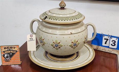 Mattlach Covered Punch Bowl 12" w/ 14 3/4" Diam. Liner - Crack In Lid