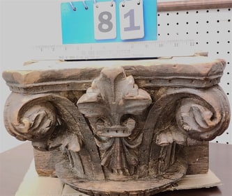 Carved Capital 19th C 9 1/2" H C 13 1/2" W X 13 1/2" D