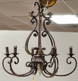 Wrought 6 Arm Chandelier 30" H X 28" Diam.