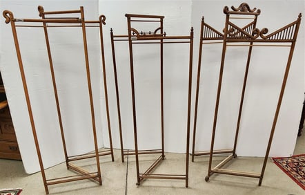 Lot 3 Oak 3 Fold Screen Screen Frames 64 1/2" H X 20" W X Ea. Section, 61 1/2" H X 19" W Ea. Section