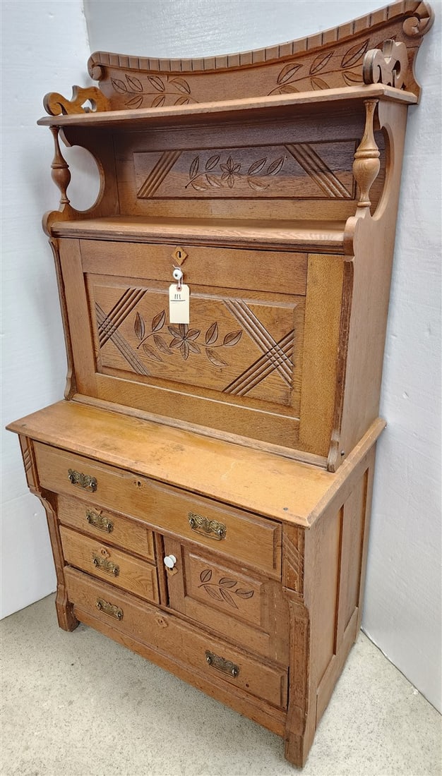 Oak Slant Front Desk 67" H X 35 1/2" W X 20 1/2" D: Oak Slant Front Desk 67" H X 35 1/2" W X 20 1/2" D