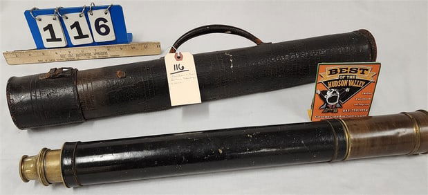 Vintage Telescope Bardou + Son Paris 38" w/Leather Case