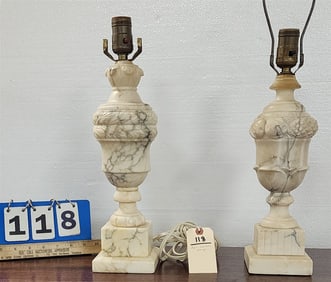 Lot 2 Marble Urn Table Lamps 20" + 16"