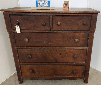 19th C Chestnut 5 Drawer Chest 43" H X 44" W X 19" D
