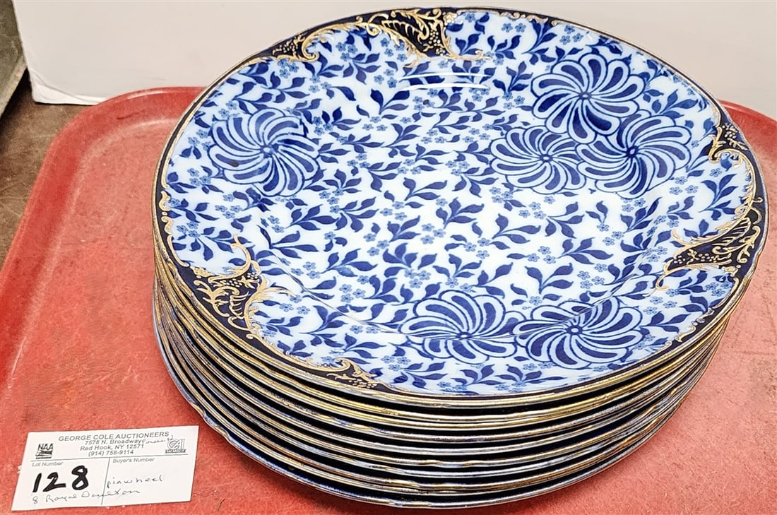 Set 8 Royal Dalton Burslem Flow Blue Pinwheel Plates 10 1/4" Diam. (1 of 5)