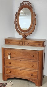 Empire Mahog Marble Top Table 5 Drawer Dresser 76 1/2" H X 42" W X 20 1/2" D