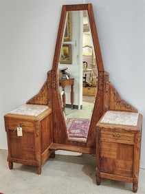 Art Deco Oak Marble Top Vanity 68" H X 24" W X 16" D