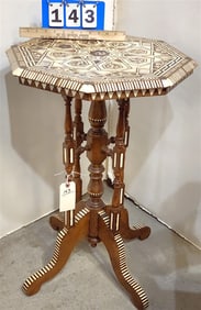 Mid East Bone + MOP Inlaid Octagonal Stand 29" H X 20 1/2" Diam.