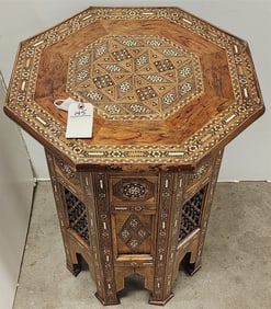 Mid East Elaborately Inlaid Octagonal Stand 27 1/2" H X 21 1/2" Diam.