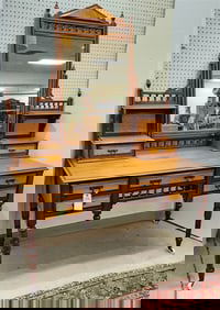 19th C Walnut + Maple 7 Drawer Dressing Table 72" H X 54" W X 23 3/4" D