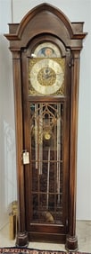 Mahog Gothic Style Grandfather Clock Colonial Mfg. Co. Winterhalder Germany