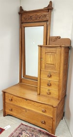 Oak 5 Drawer 1 Door Dresser 83" H X 43 1/2" W X 22" D