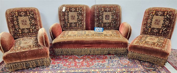 C1880 Turkish Parlor Set w/Mohair & Persian Scatter Uphols.