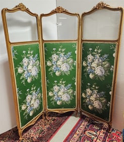 Gilt Frame 3 Fold Screen w/Bevelled Glass Panels 65 1/2" H X 21" W Ea. Panel