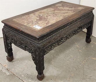 19th C Chinese Marble Top Stand 18 1/2" H X 35" W X 19" D
