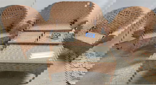 Plastic Wicker 6 Pc. Patio Set - Sofa 35 1/2" H X 53" W, Pr. Armchairs 35 1/2" H X 32" W, Coffee