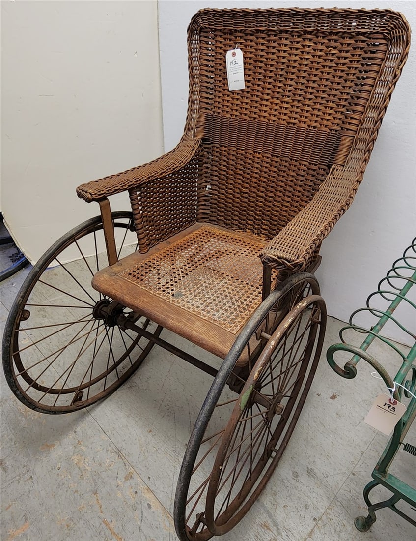 Vintage Glendon Wheel Co. Boardwalk Wicker Wheel Chair 43 1/2" H X 26" W X 19" D (1 of 5)
