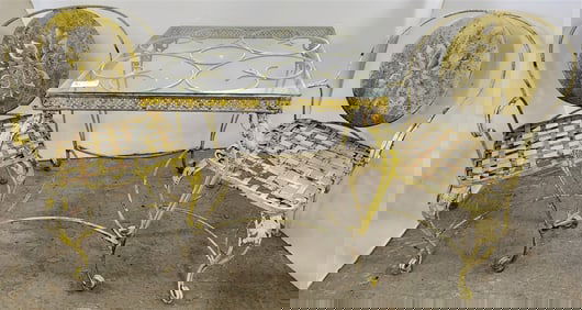 Wrought Patio Table 30" H X 27 1/2" Sq. w/Pr. Arm Chairs 35" H X 20 1/2" W X 18" D