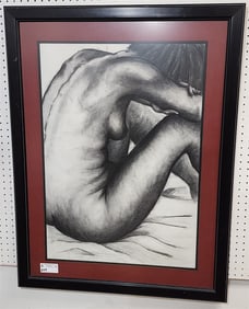 Framed Charcoal Drawing Pencil Sgnd 32" X 22 1/2" w/Frame 42" X 32"