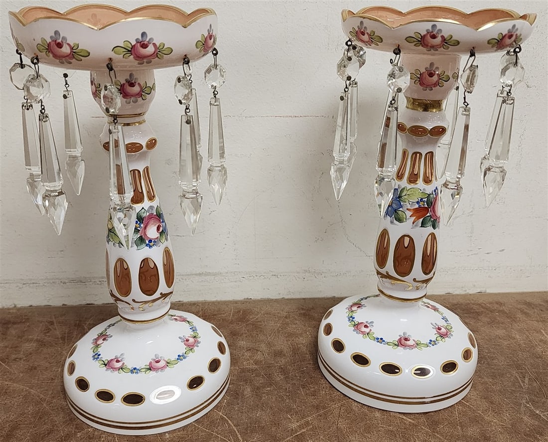 Pr. White Cut To Clear Candlesticks 10 1/2" (1 of 4)