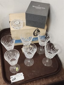 Tray Waterford 6 Linsmore Claret Glasses + Paperweight Clock