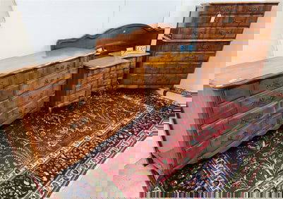 Cherry 6 Pc. Bed Set - King Headboard 43" H, Tall Chest 53" H X 37" W X 20" D, 8 Drawer Chest 34" H