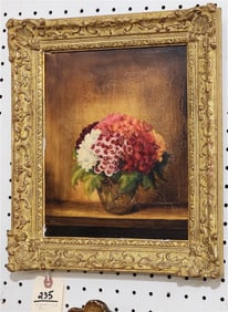 Framed O/Panel Floral Still Life Sgnd AD 10 1/2" X 8 1/2" w/Frame 14 1/2" X 12 1/2"