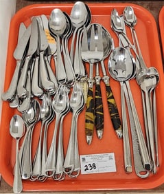 Tray 43 Pc. Dansk Stainless Flatware + Others - 3 Pc. Ralph Lauren Serving Pcs.
