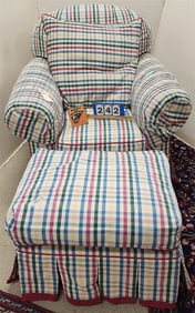 Uphols. Club Chair Swivels + Rocks 36" H X 37" W X 26" D w/Ottoman