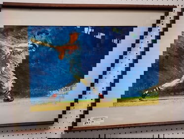 Framed Acrylic Ted Williams Swinging Bat Unsignd. 15" X 24" w/Frame 23" X 31 1/2"