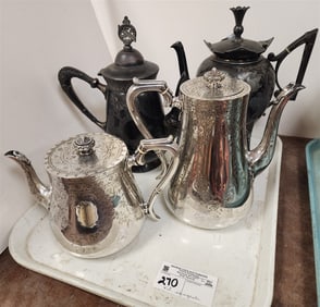 Tray 4 Vict. Silverplate Tea Pots - Just Polished 2