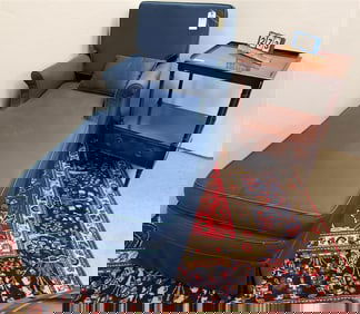 Uphols. Recamier 35" H X 26" W X 4' D w/1 Drawer Mahog Stand 28" H X 20 1/2" W X 16 1/4" D