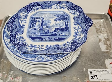 Tray 9 Spode Blue Room Coll. 10 1/2" Diam, Spode Italian Cake Plate 9 1/2" X 11 1/4" + 19th C Flow