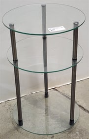 Modern Chrome + Glass 3 Tier Stand 24 1/2" H X 16" Diam.