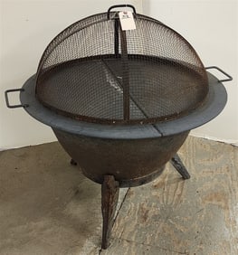 Cast Iron Fire Pit 21 1/2" H X 30" Diam. w/Cover + Domed Screen
