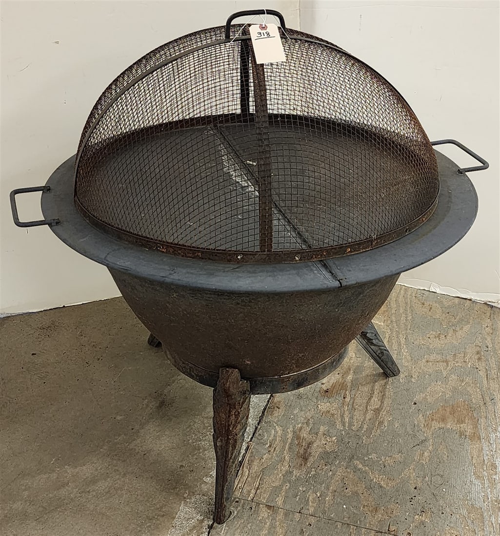 Cast Iron Fire Pit 21 1/2" H X 30" Diam. w/Cover + Domed Screen (1 of 7)